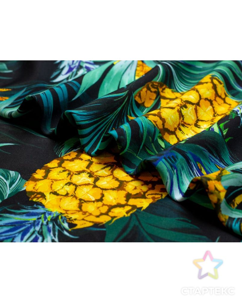 Вискозный штапель, принт ананасы с зелеными листьями арт. ГТ-4515-1-ГТ-43-6019-11-21-1