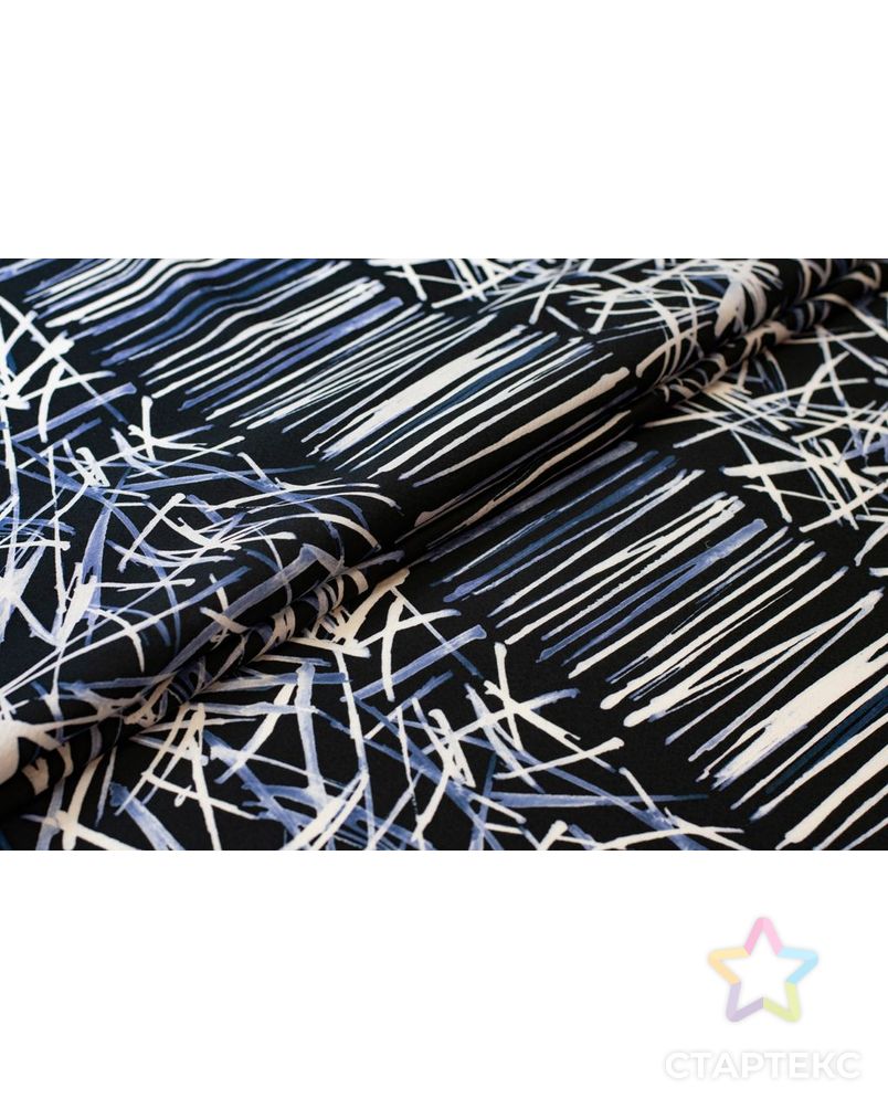 Блузочно-плательная ткань с абстрактным рисунком, бело-синий цвет на черном фоне арт. ГТ-6449-1-ГТ-5-8210-2-21-1 2