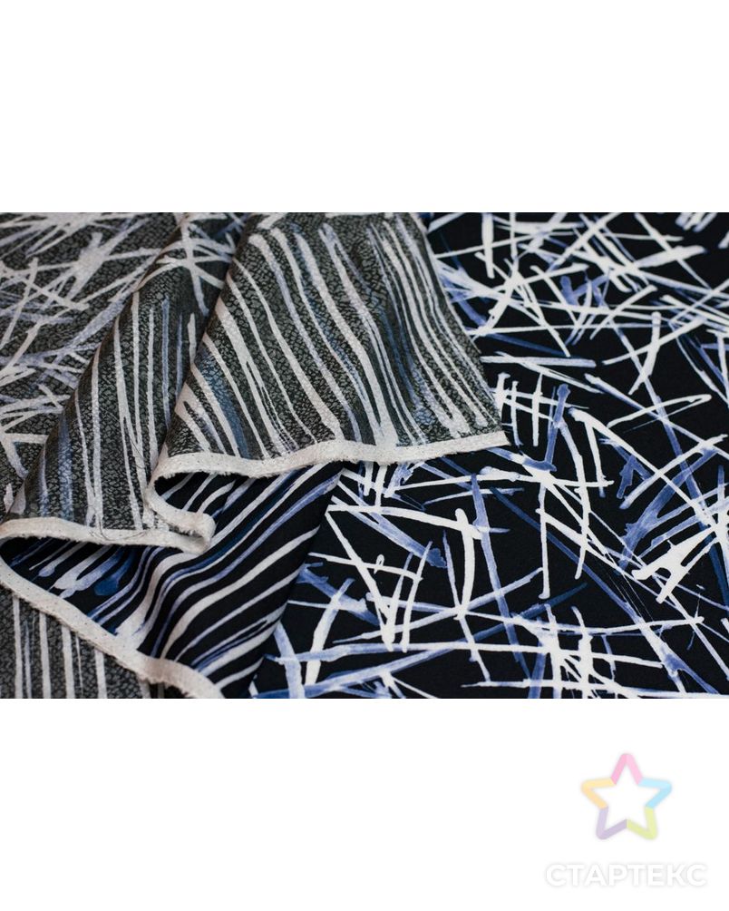 Блузочно-плательная ткань с абстрактным рисунком, бело-синий цвет на черном фоне арт. ГТ-6449-1-ГТ-5-8210-2-21-1 5