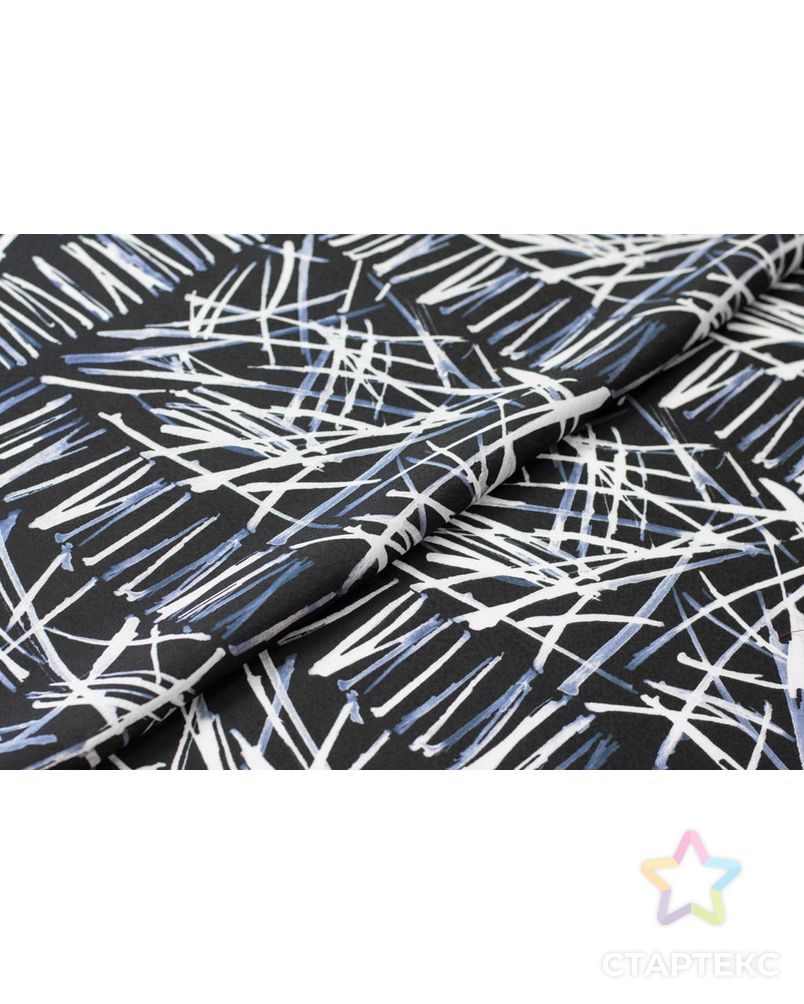 Блузочно-плательная ткань с абстрактным рисунком, бело-синий-черный цвет арт. ГТ-6450-1-ГТ-5-8211-2-21-1