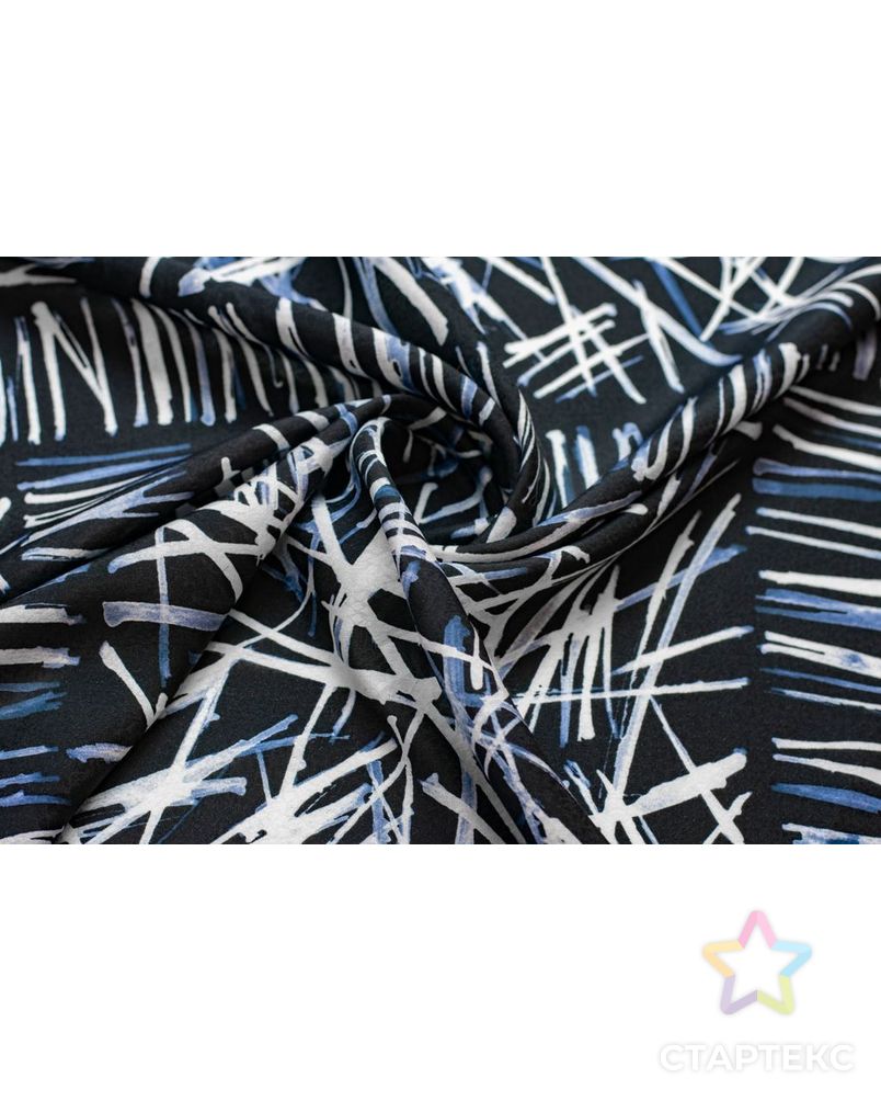 Блузочно-плательная ткань с абстрактным рисунком, черно-бело-синий цвет арт. ГТ-6451-1-ГТ-5-8212-2-21-1