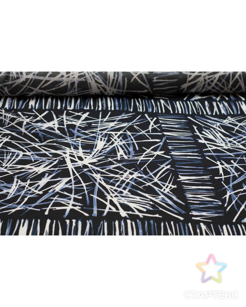 Блузочно-плательная ткань с абстрактным рисунком, черно-бело-синий цвет арт. ГТ-6451-1-ГТ-5-8212-2-21-1