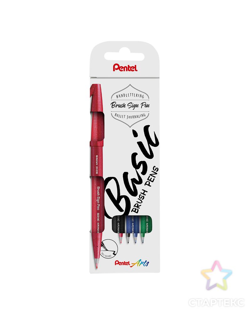 "Pentel" Набор Brush Pen в картоне, 4 цвета от 0.2 мм 4 цв. кисть арт. ГММ-116525-1-ГММ124726351164 1