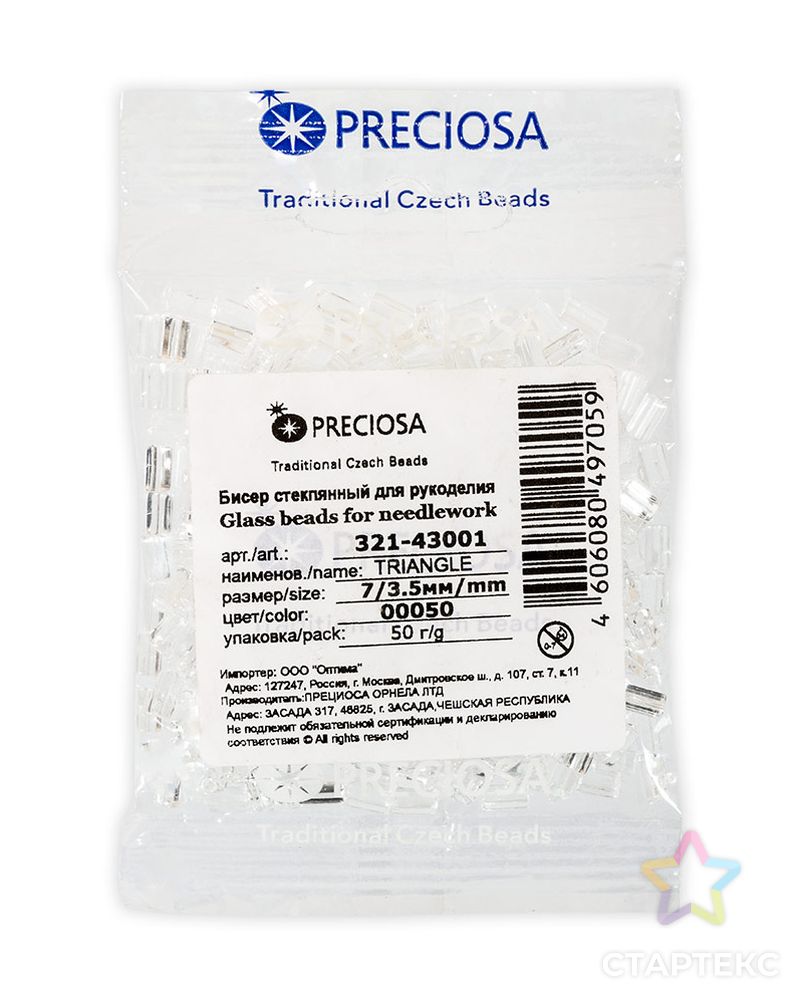 Бисер Preciosa TRIANGLE 321-43001 7х3.5 мм, 50г арт. ГММ-14268-1-ГММ017365910532 1