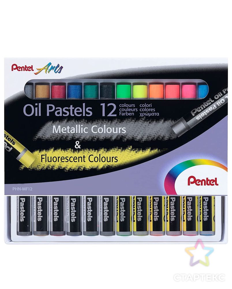 "Pentel" Пастель масляная в картоне, флуоресцентная 6 цв. + металлик 6 цв. 12 цв. арт. ГММ-116378-1-ГММ098974578274 1