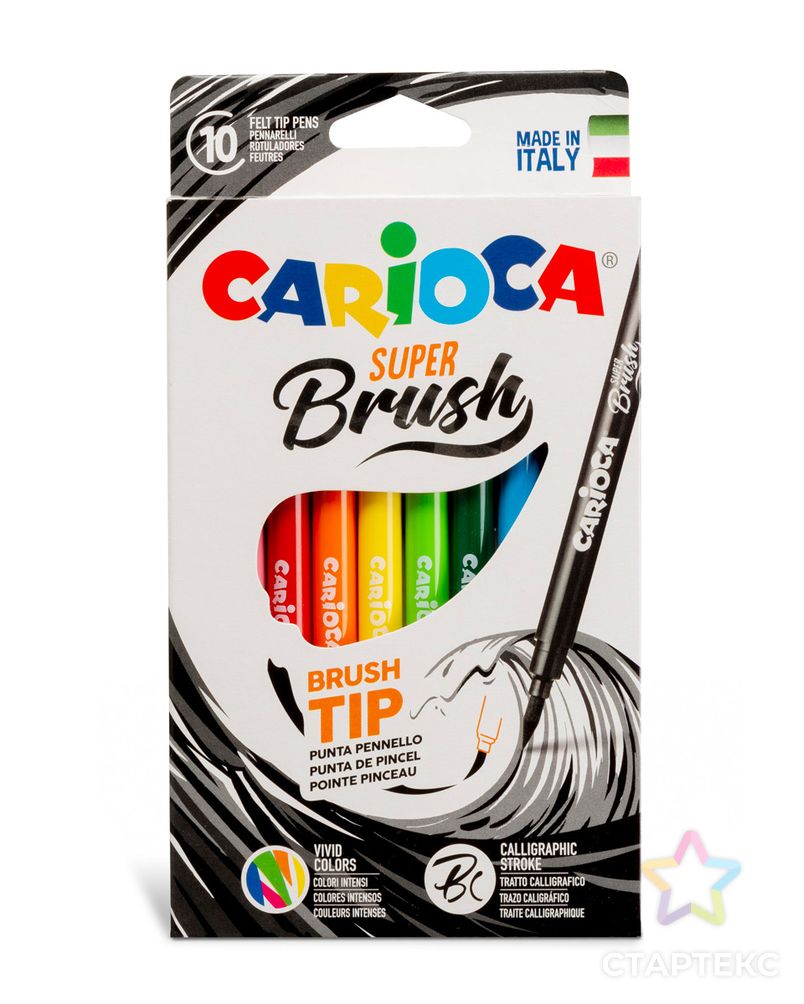 "Carioca" Фломастеры Super-brush, наконечник-кисть 10 цв арт. ГММ-114492-1-ГММ078093022824 1