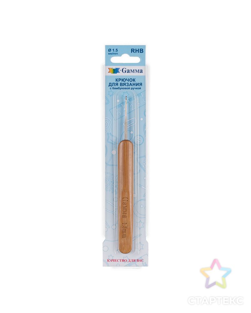 Для вязания крючок с бамбуковой ручкой RHB сталь бамбук d 1.5 мм 13.5 см в блистере арт. ГММ-111580-1-ГММ081410788134 3