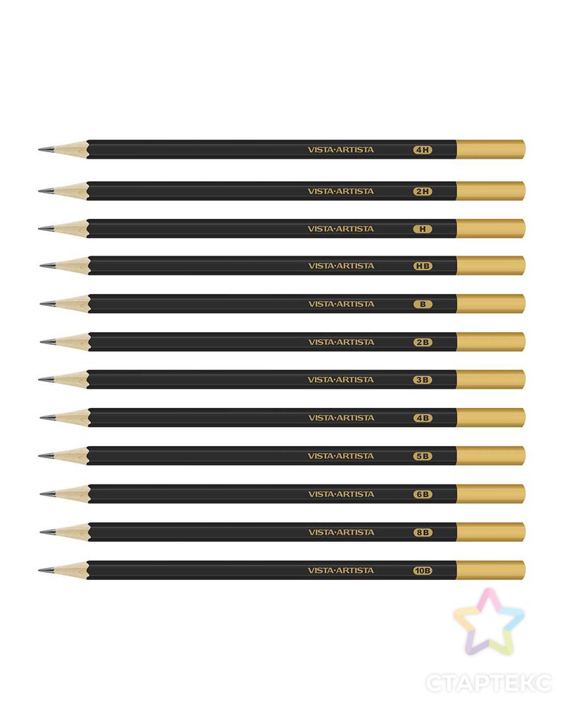 "VISTA-ARTISTA" VAGPG-12 Чернографитные карандаши "12 оттенков серого" набор заточенный 8 х 12 шт. арт. ГММ-109853-1-ГММ082700710274 1
