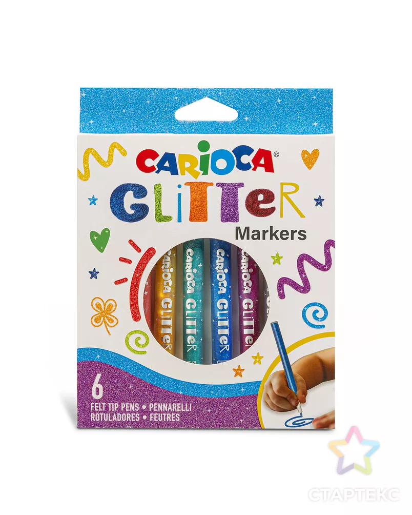 "Carioca" Набор маркеров с блестками Glitter, в упаковке 6 цв. 6 шт. перо круглое арт. ГММ-113435-1-ГММ098819064224 - рис. 1