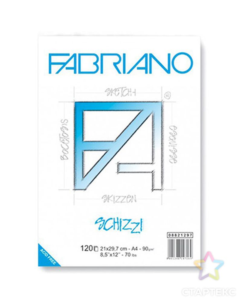 "Fabriano" Альбом для графики "Schizzi" 90 г/м2 А4 21 х 29.7 см склейка 6 х 120 л. арт. ГММ-4821-1-ГММ0061589 2