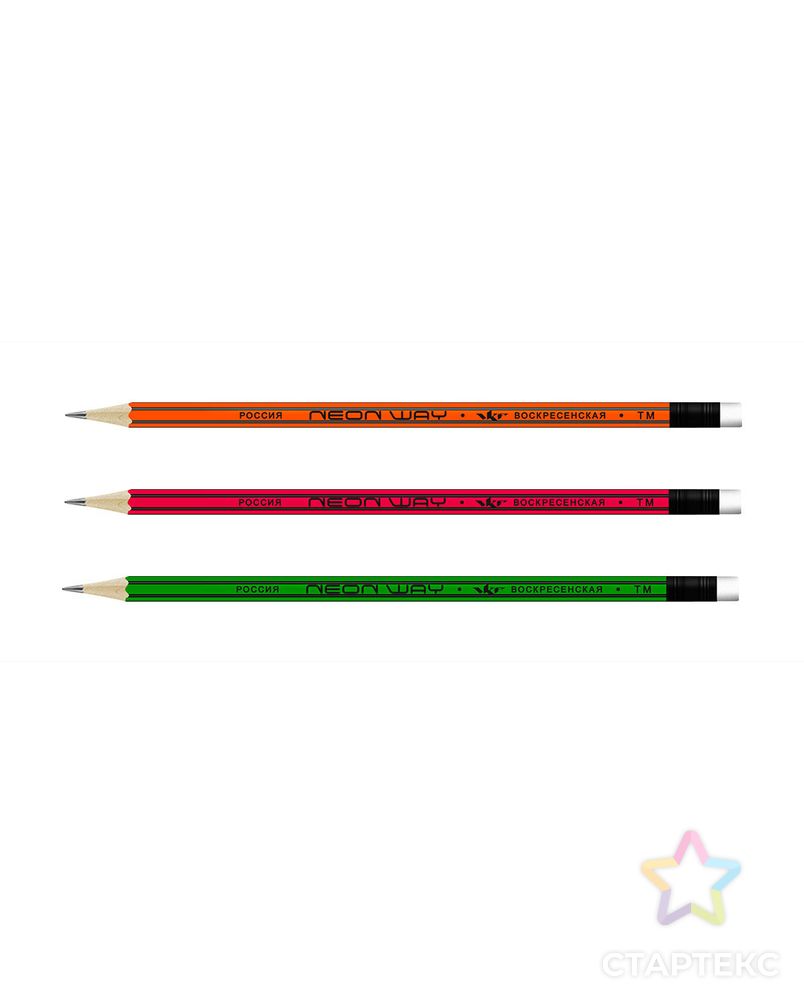 "ВКФ" "Neon way" 3P 1-1555 Набор графитных карандашей ОПП неон с полосками на ребрах с ластиком ТМ (HB) 10 х 3 шт. арт. ГММ-10154-1-ГММ0036498 3