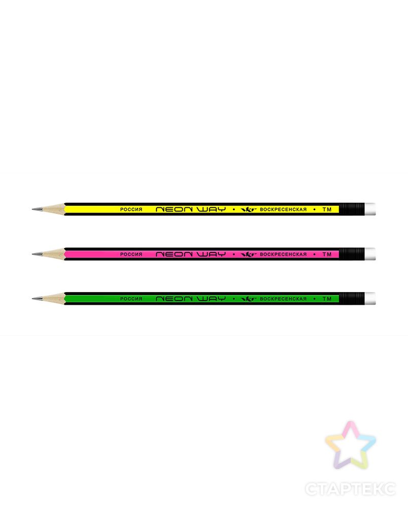 "ВКФ" "Neon way" 3P 1-1565 Набор графитных карандашей ОПП неон с полосатыми гранями с ластиком ТМ (HB) 10 х 3 шт. арт. ГММ-10157-1-ГММ0040006 3
