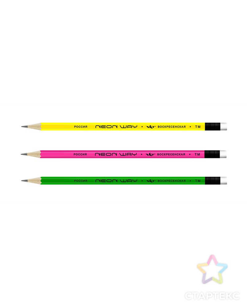 "ВКФ" "Neon way" 3P 1-1545 Набор графитных карандашей ОПП неон с ластиком ТМ (HB) 10 х 3 шт. арт. ГММ-10160-1-ГММ0025005