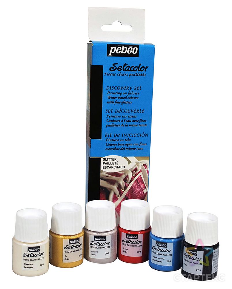 Набор красок для светлых тканей с микро-глиттером "PEBEO" Setacolor 753416 6цв. 20мл арт. ГММ-10657-1-ГММ0045242 1