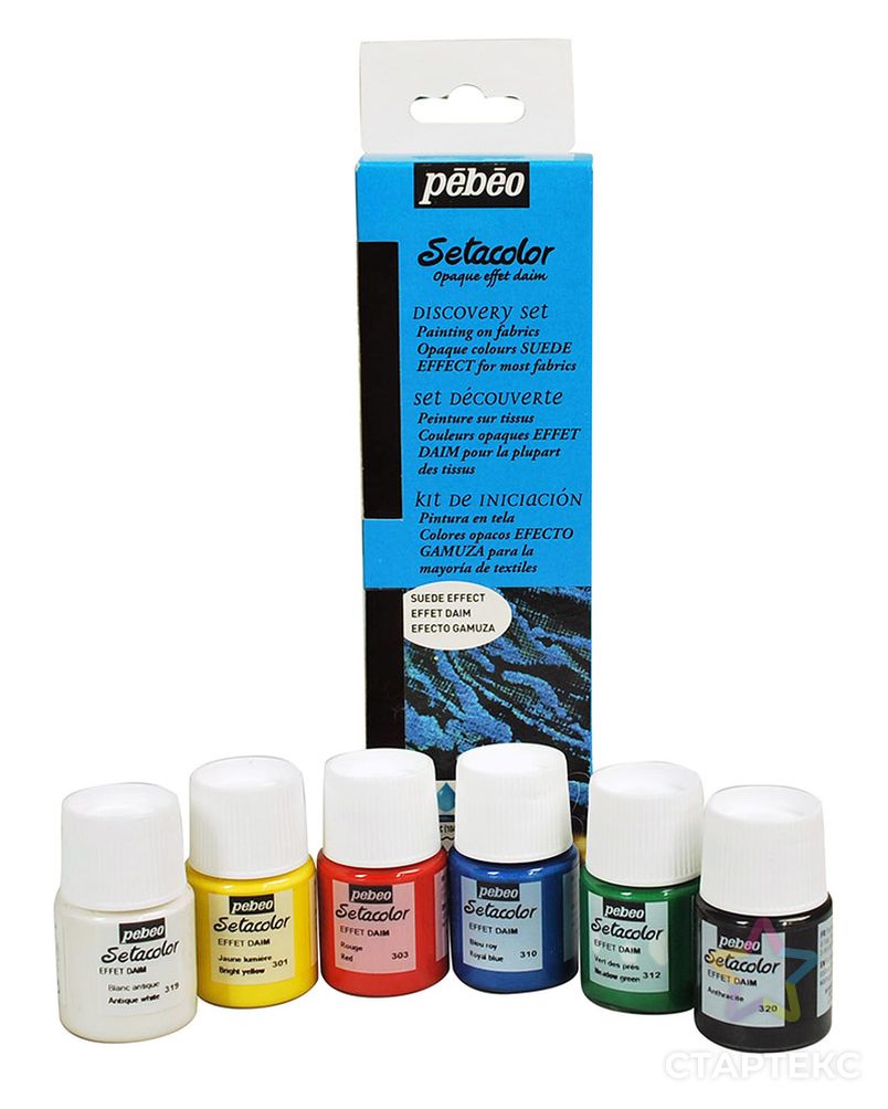 Набор красок для темных и светлых тканей с эффектом замши "PEBEO" Setacolor 753417 6цв. 20мл арт. ГММ-10663-1-ГММ0029687