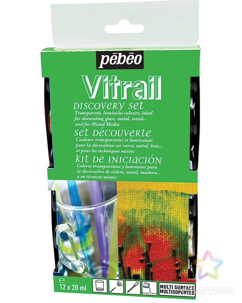 Набор красок "PEBEO" Vitrail по стеклу и металлу 754402 12цв. 20мл арт. ГММ-10720-1-ГММ0045526