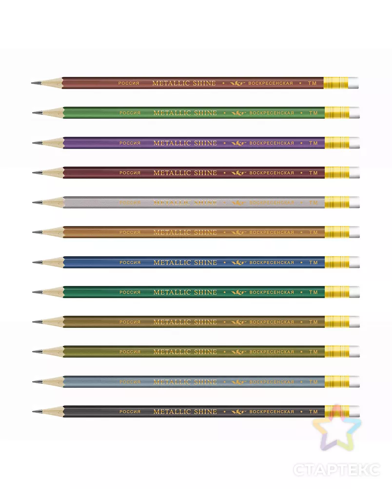 "ВКФ" "Metallic shine" Карандаш графитный с ластиком ТМ (HB) 12 шт. арт. ГММ-13015-12-ГММ0041622 - рис. 3