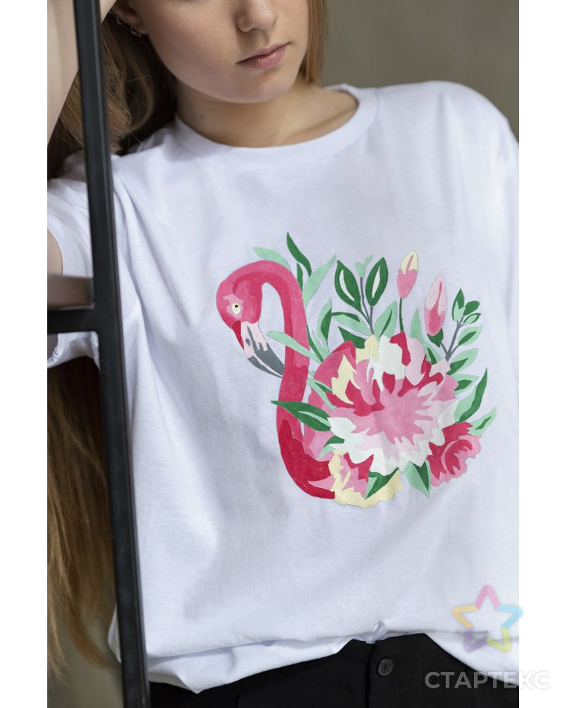 "ФРЕЯ" PWCL-004 Раскраска на футболке "Фламинго в цветах" арт. ГММ-105809-1-ГММ078318517964 4