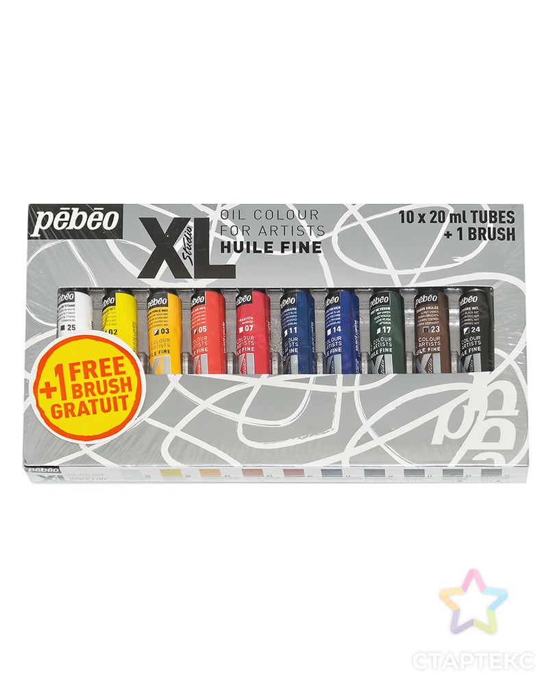 Краски масляные "PEBEO" набор XL с кистью 10 цв. 20 мл арт. ГММ-3809-1-ГММ0067001 2