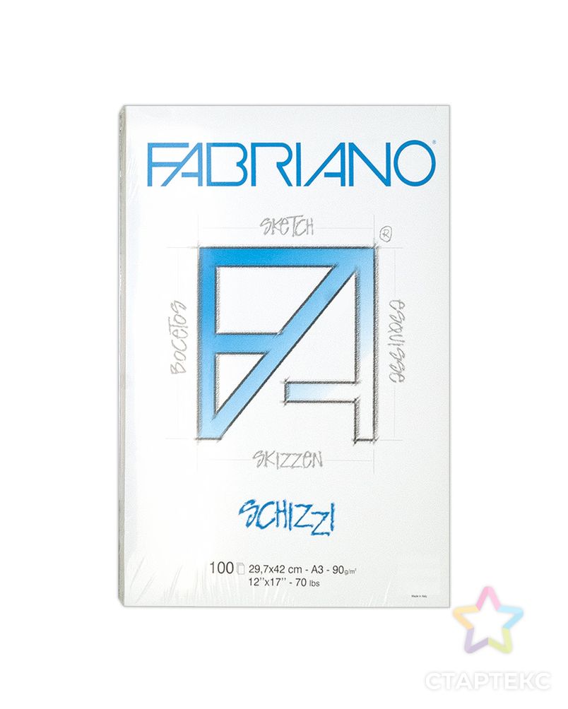 "Fabriano" Альбом для графики "Schizzi" 90 г/м2 А3 29.7 х 42 см склейка 6 х 100 л. арт. ГММ-4822-1-ГММ0076562 1