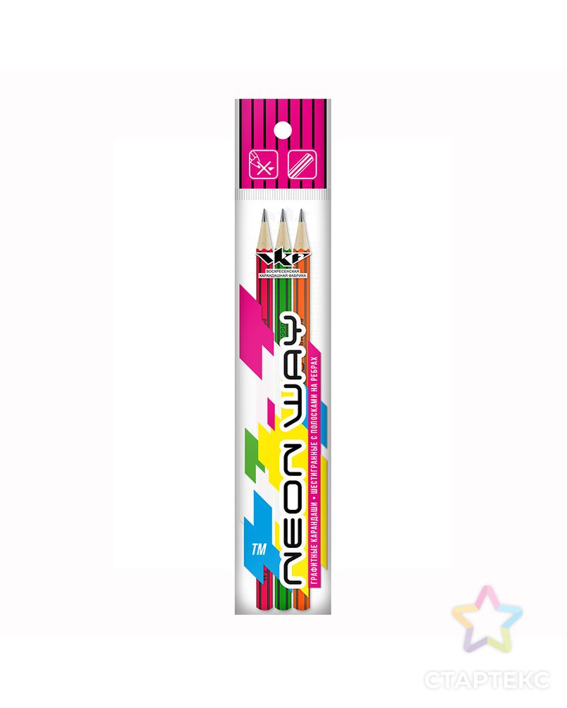 "ВКФ" "Neon way" 3P-1555 Набор графитных карандашей ОПП неон с полосками на ребрах ТМ (HB) 10 х 3 шт. арт. ГММ-10163-1-ГММ0075707 1