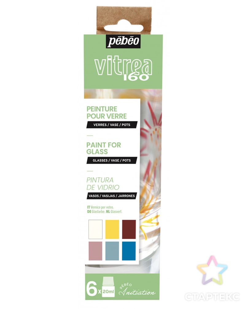 "PEBEO" Набор красок Vitrea 160 "Открытие" по стеклу под обжиг 6 цв. 20 мл арт. ГММ-100521-1-ГММ073675638204 1