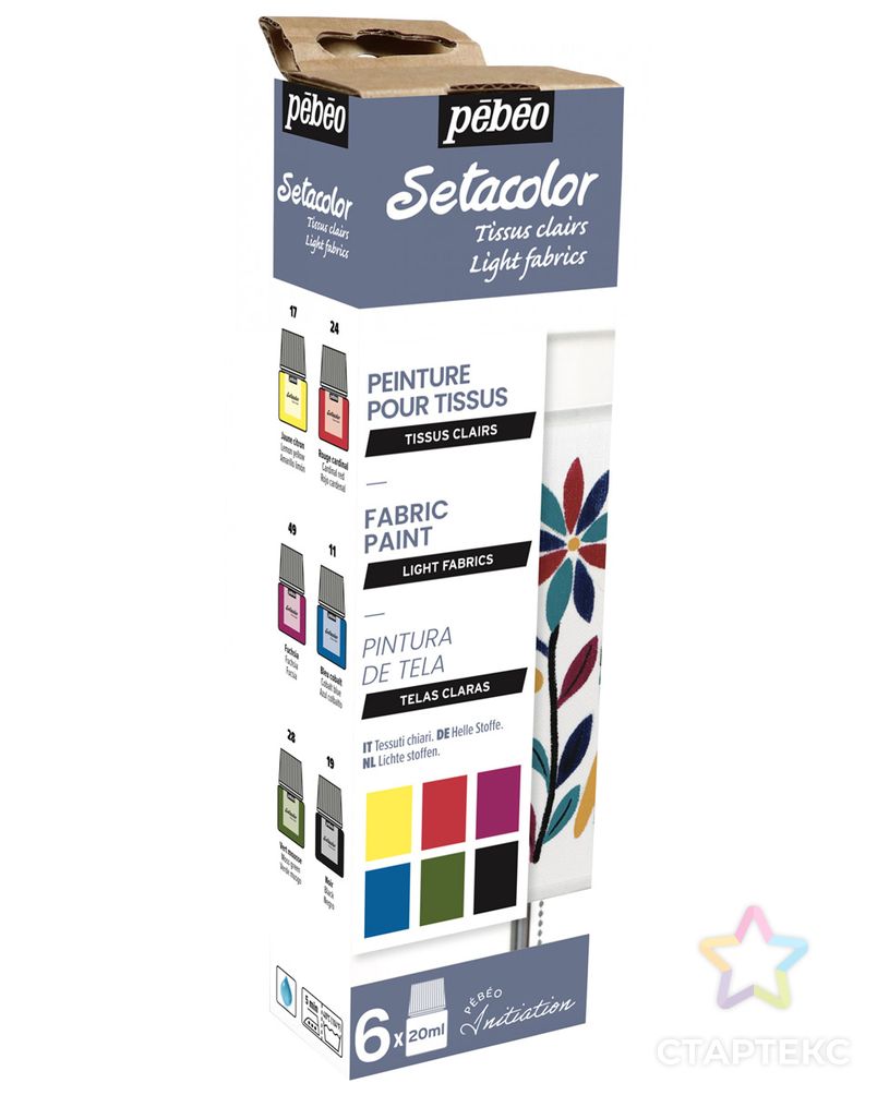 "PEBEO" Набор красок Setacolor Light Fabrics "Открытие" для светлых тканей 6 цв. 20 мл арт. ГММ-100740-1-ГММ074431830544 2