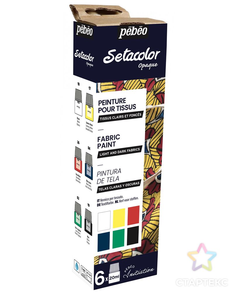 "PEBEO" Набор красок Setacolor Opaque "Открытие" для темных и светлых тканей 6 цв. 20 мл арт. ГММ-100742-1-ГММ074431895654