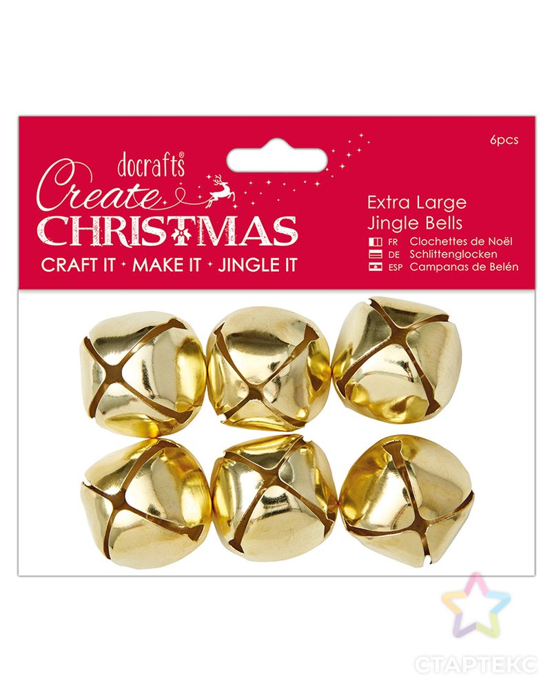 Набор бубенчиков, очень больших Create Christmas, золотой д.3,5см уп.6шт арт. ГЕЛ-8206-1-ГЕЛ0104600