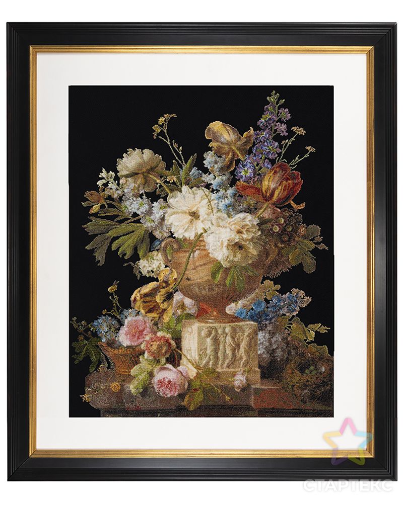 Набор для вышивания "Натюрморт с цветами в алебастровой вазе", канва аида (черная) 18 ct арт. ГЕЛ-29639-1-ГЕЛ0177923 1