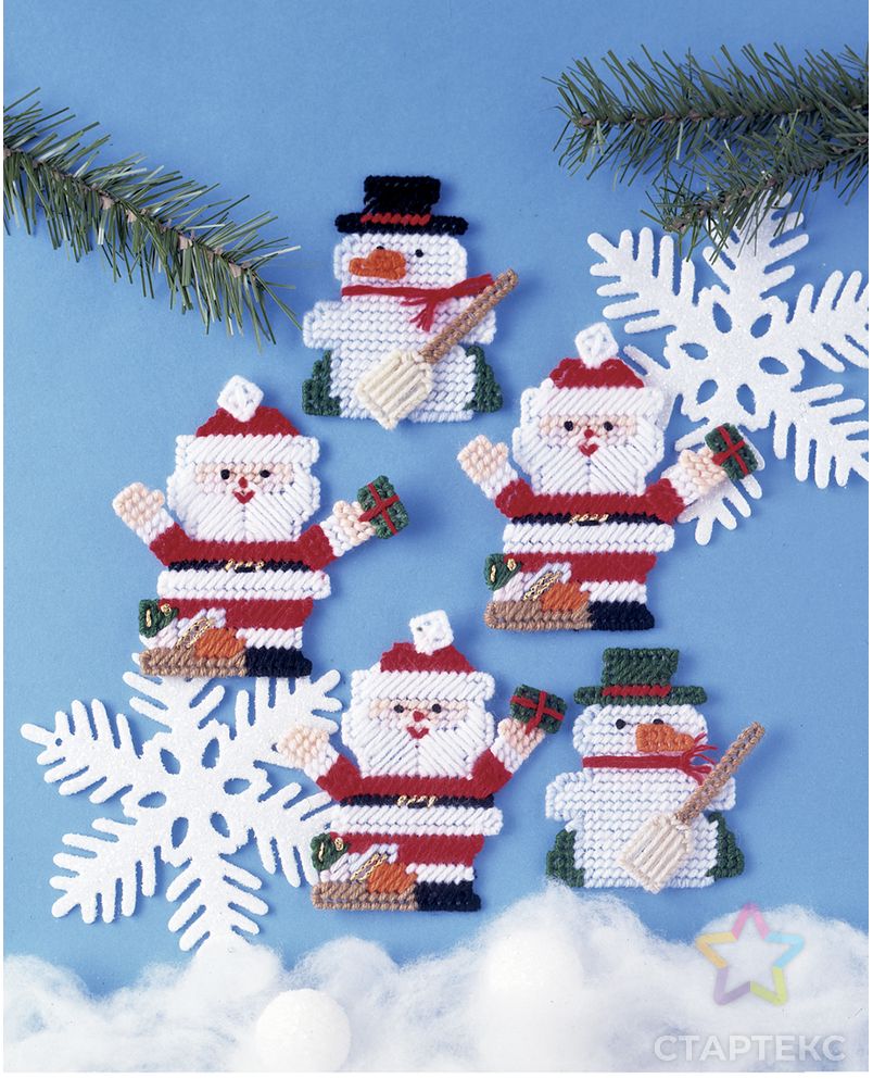 Набор для вышивания елочных украшений "Санта и снеговики" арт. ГЕЛ-31776-1-ГЕЛ0184392 1