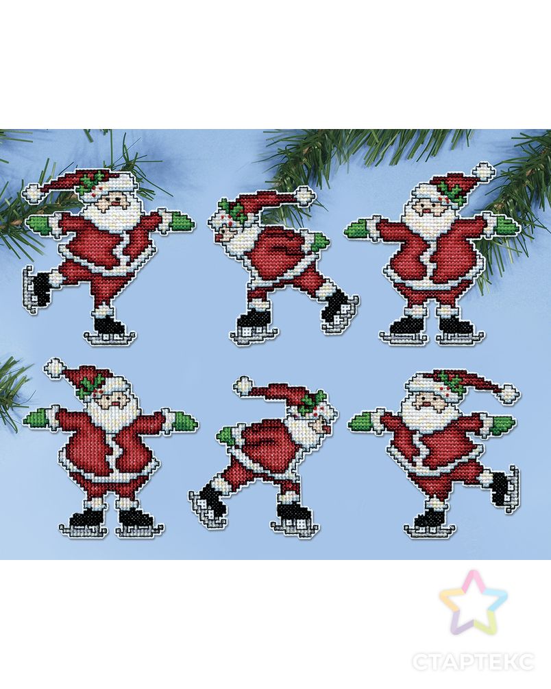 Набор для вышивания елочных украшений "Дед Морозы на коньках" арт. ГЕЛ-31842-1-ГЕЛ0184415 1