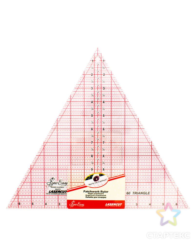 Линейка-треугольник с углом 60*, разметка в дюймах, размер 12" x 13 7/8" арт. ГЕЛ-11586-1-ГЕЛ0003219 1