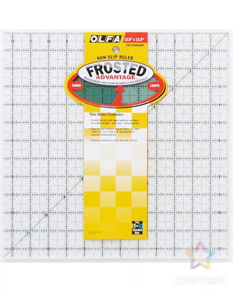 Линейка для пэчворка "Frosted", градация в дюймах, квадрат 12" х 12" арт. ГЕЛ-1454-1-ГЕЛ0088278 - рис. 1