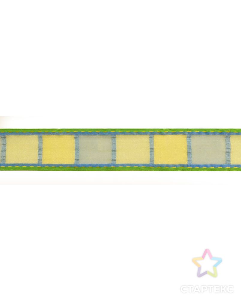 Лента органза с рисунком SAFISA ш.3,8см (зеленый/желтый) арт. ГЕЛ-15856-1-ГЕЛ0093565 1