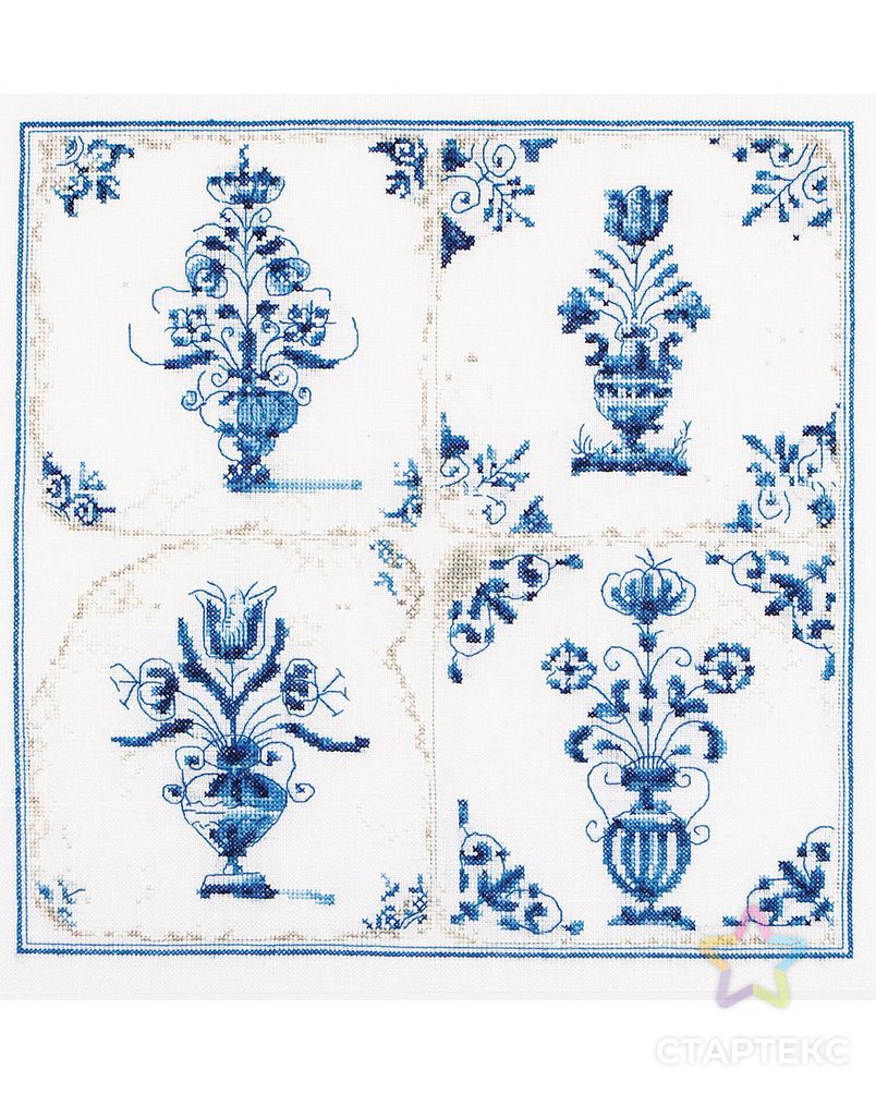 Набор для вышивания "Античная плитка, цветочные вазы", канва аида 18 ct арт. ГЕЛ-455-1-ГЕЛ0104526 1
