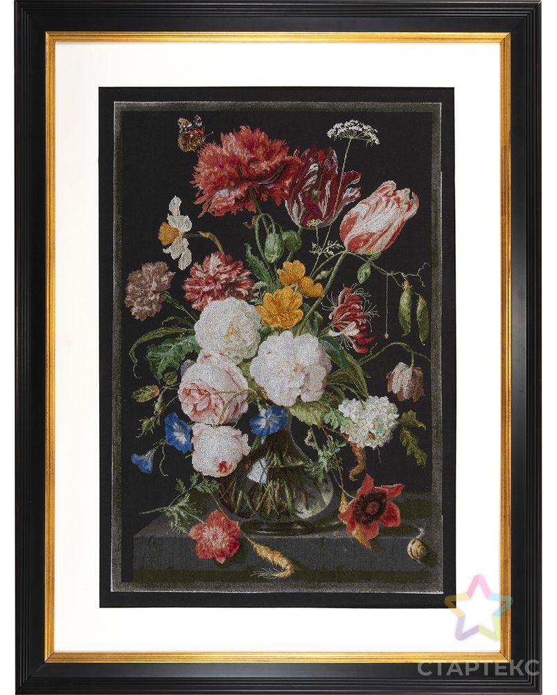 Набор для вышивания "Цветы в стеклянной вазе", канва Aida (черная) 18 ct арт. ГЕЛ-6182-1-ГЕЛ0113707 1