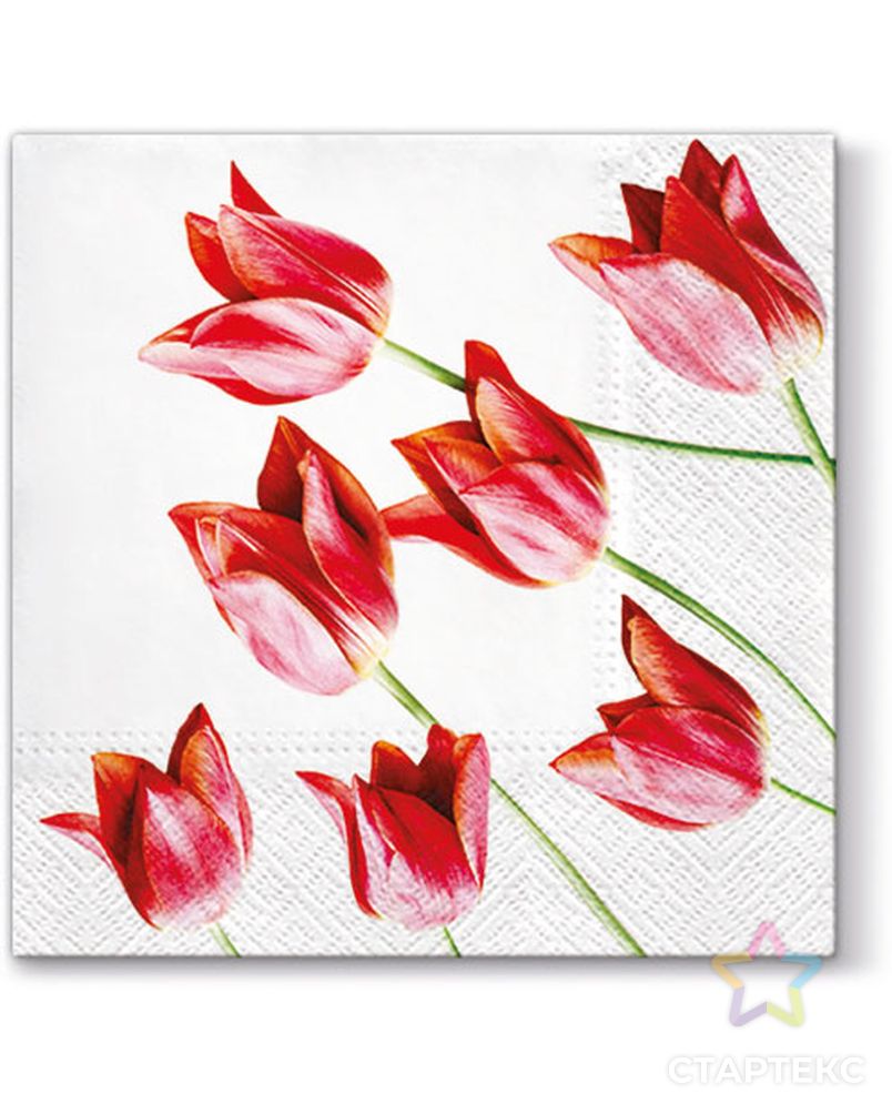 Салфетки трехслойные для декупажа, коллекция "Lunch" PAW Decor Collection "Красные тюльпаны" арт. ГЕЛ-10217-1-ГЕЛ0137064 1