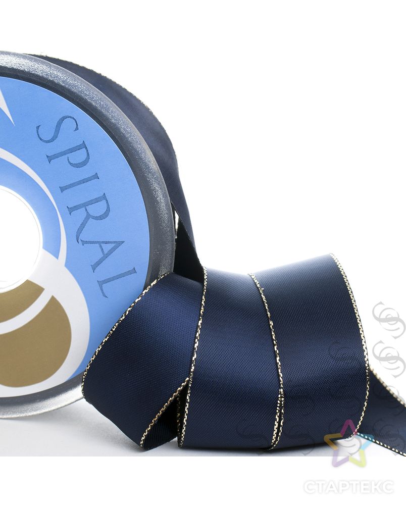 Лента атласная SAFISA с люрексным кантом по краям ш.2,5см (15 т.синий) арт. ГЕЛ-10914-1-ГЕЛ0162419 1