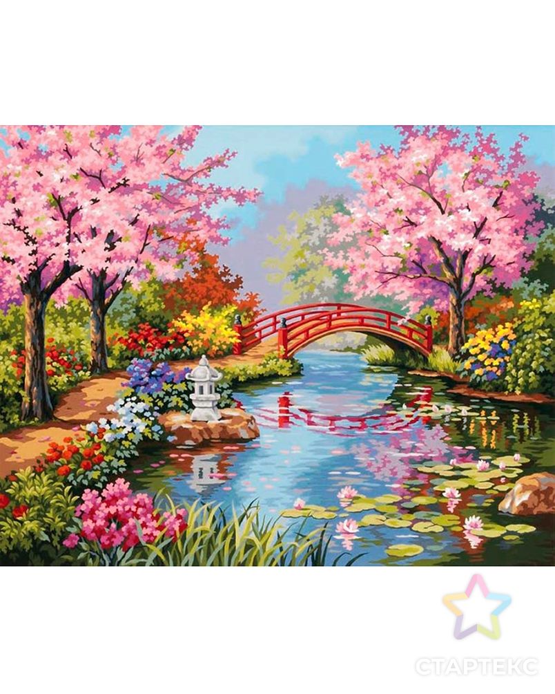 Картина стразами "Мост в цветущем саду" арт. ГЕЛ-16919-1-ГЕЛ0161459 1