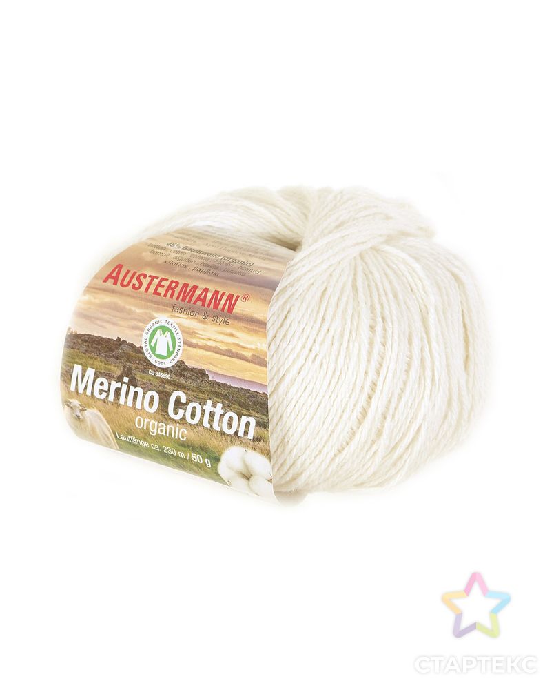 Пряжа Merino Cotton organic, 55% шерсть, 45% хлопок, 50 г, 230 м арт. ГЕЛ-32144-1-ГЕЛ0135988 1