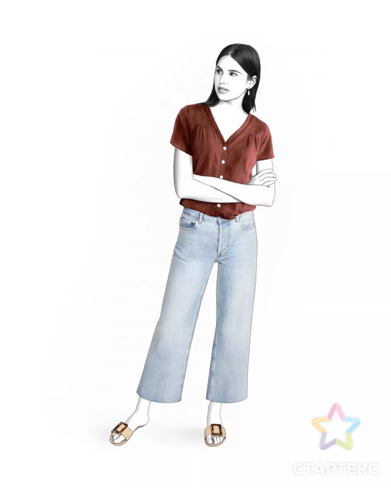 Выкройка: блузка с коротким рукавом арт. ВКК-3682-3-ЛК0002109 - рис. 1