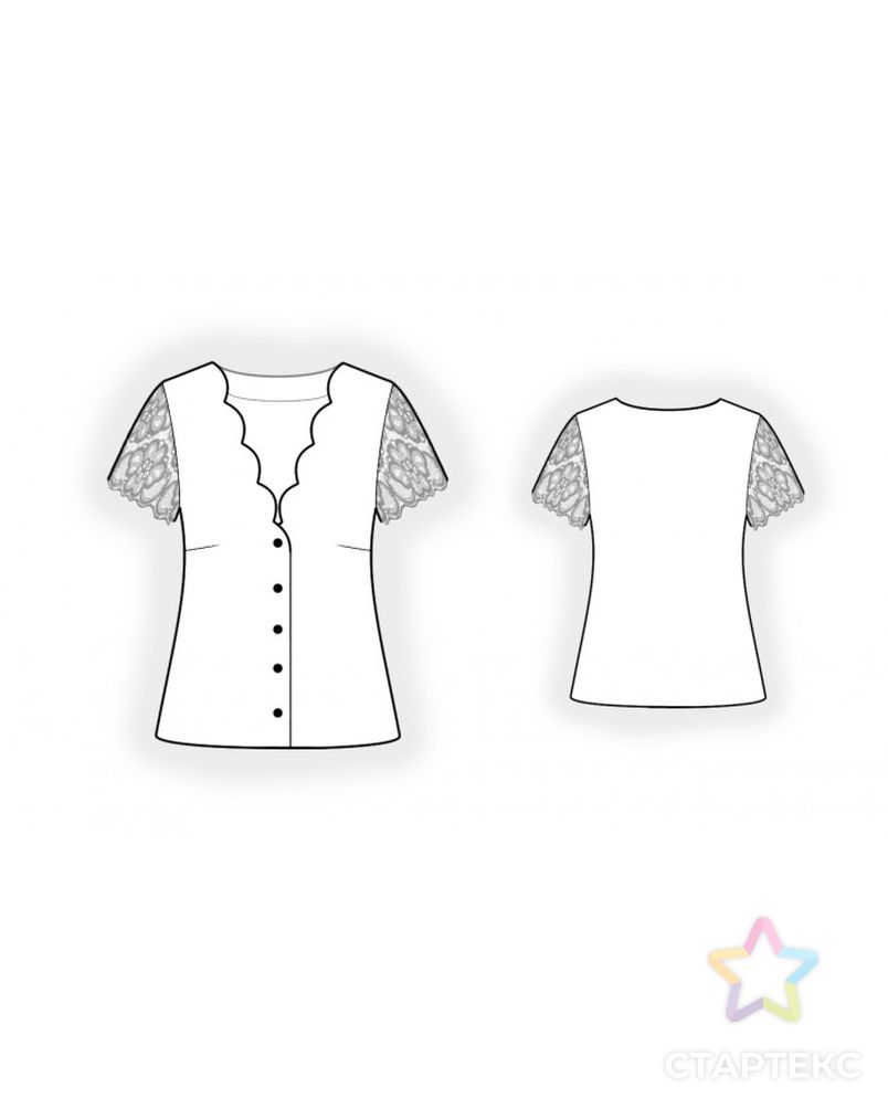 Выкройка: блузка с фигурной горловиной арт. ВКК-3590-1-ЛК0002201 2