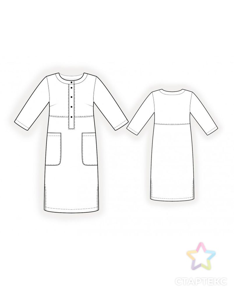 Выкройка: прямое платье с накладными карманами арт. ВКК-3752-1-ЛК0002319 2