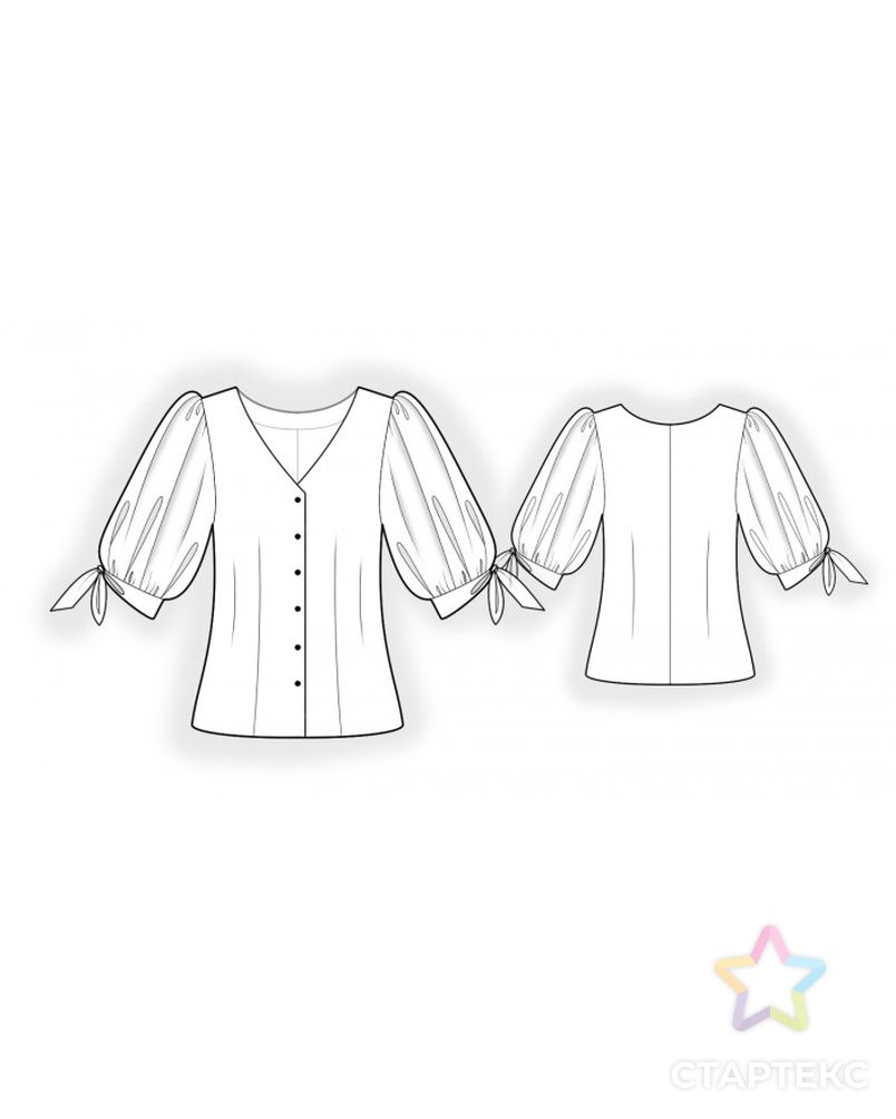 Выкройка: блузка с завязками на рукаве арт. ВКК-3239-1-ЛК0002360 2