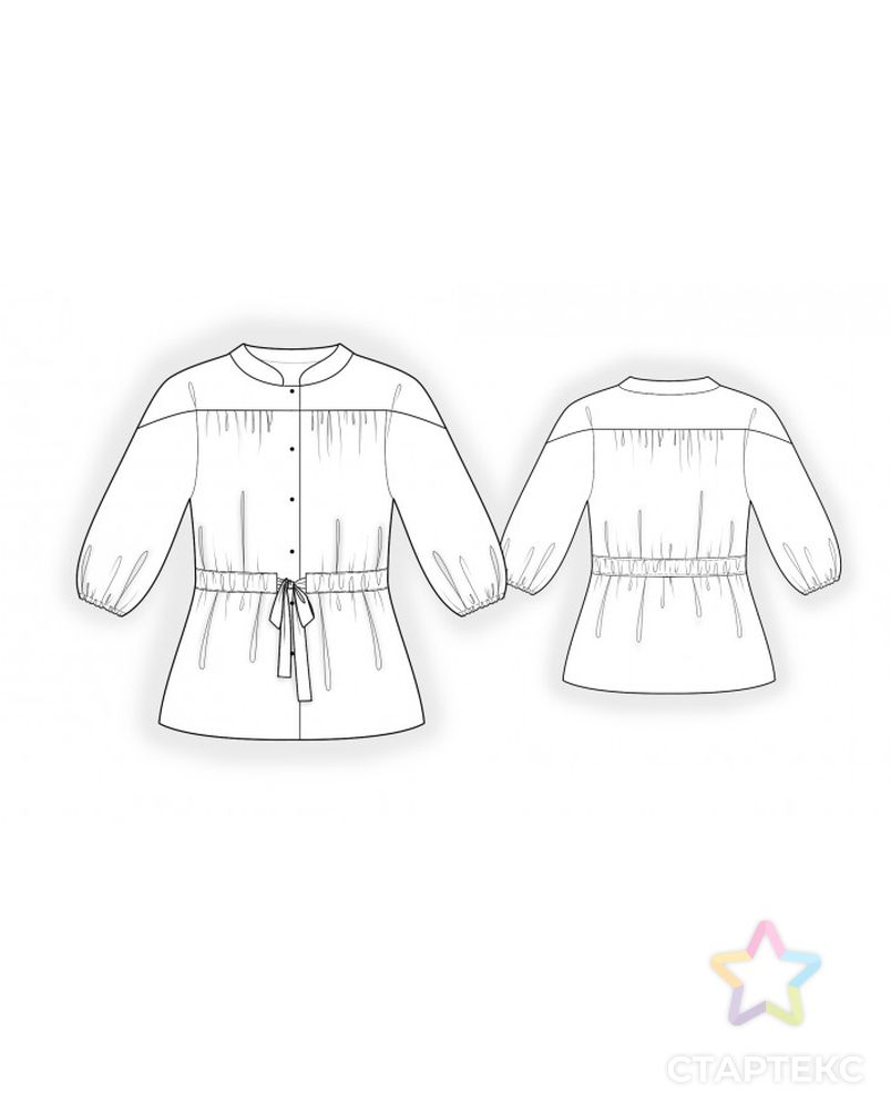 Выкройка: блузка с кокеткой, переходящей на рукав арт. ВКК-3451-1-ЛК0002392 2