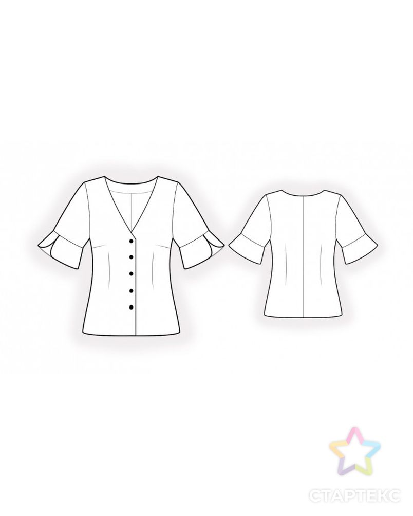 Выкройка: блузка с воланом на рукаве арт. ВКК-3668-1-ЛК0002424 2