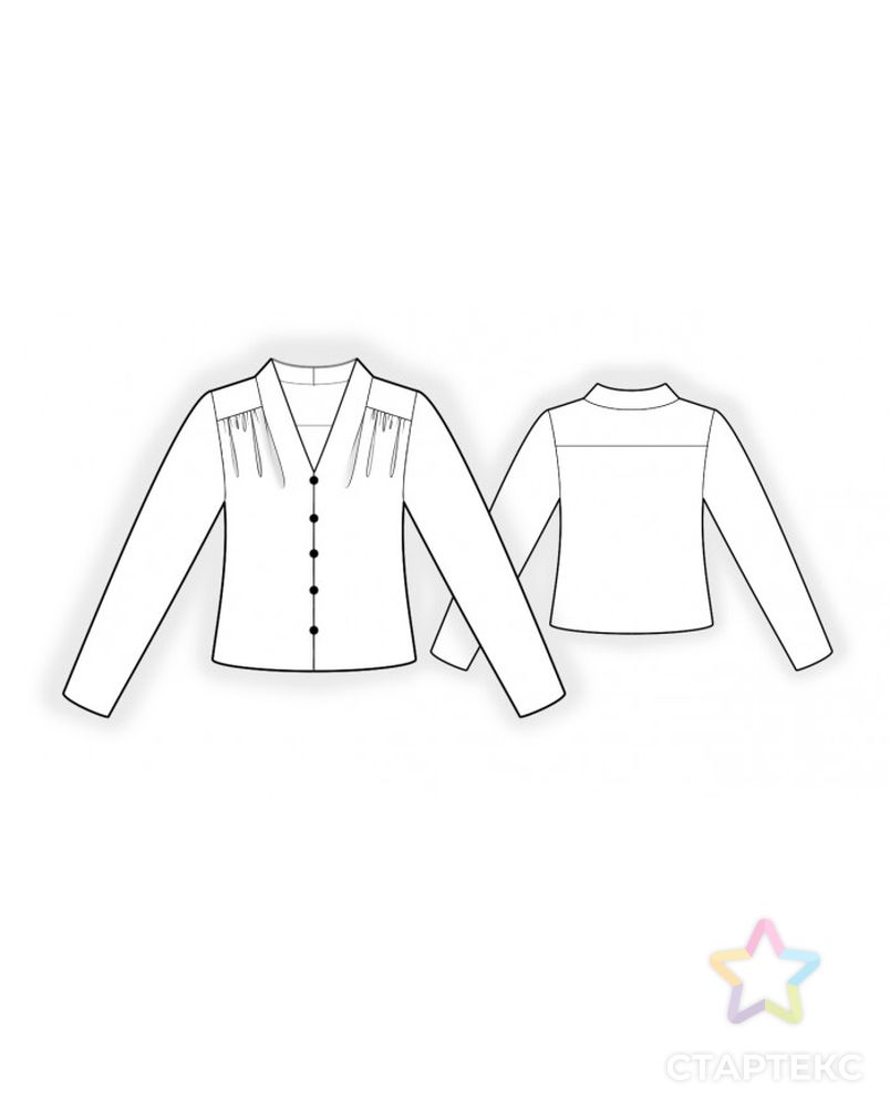 Выкройка: блузка с цельнокроенным воротником арт. ВКК-3709-1-ЛК0002427 2