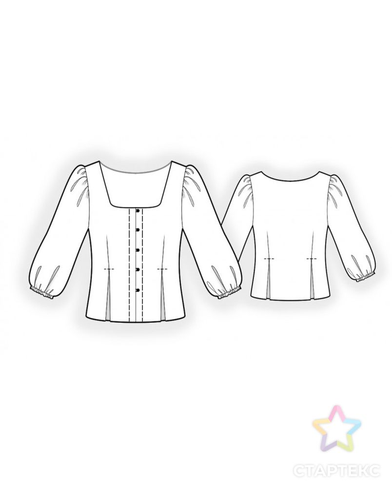 Выкройка: блузка с квадратной горловиной арт. ВКК-3472-1-ЛК0002446 2