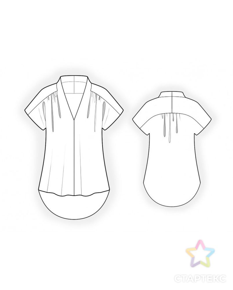 Выкройка: свободная блузка с кокеткой и сборкой арт. ВКК-3426-1-ЛК0002484 2